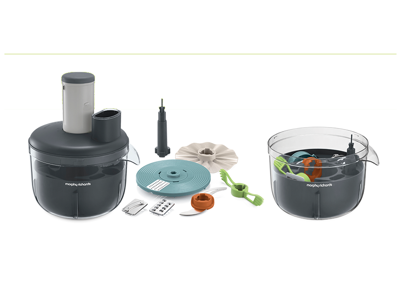 Morphy Richards Prepstar Compact Food Processor 401014 with multifunctional food preparation attachments