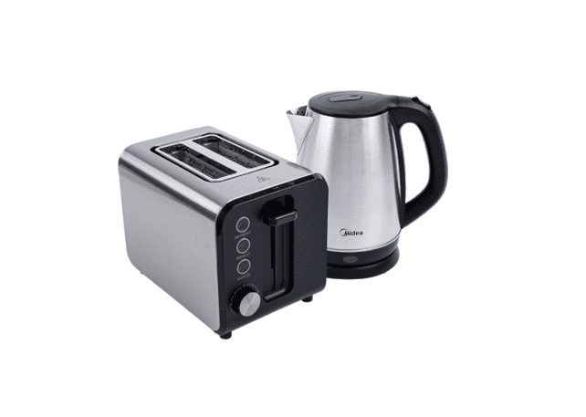 Midea Stainless Steel Deluxe Kettle & 2 Slice Toaster Breakfast Pack - MD-BP-17S30B-RW2L - Image 1