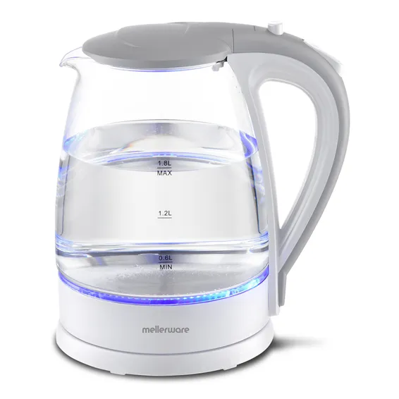 Mellerware 1.8L 2200W 360° cordless glass kettle in white
